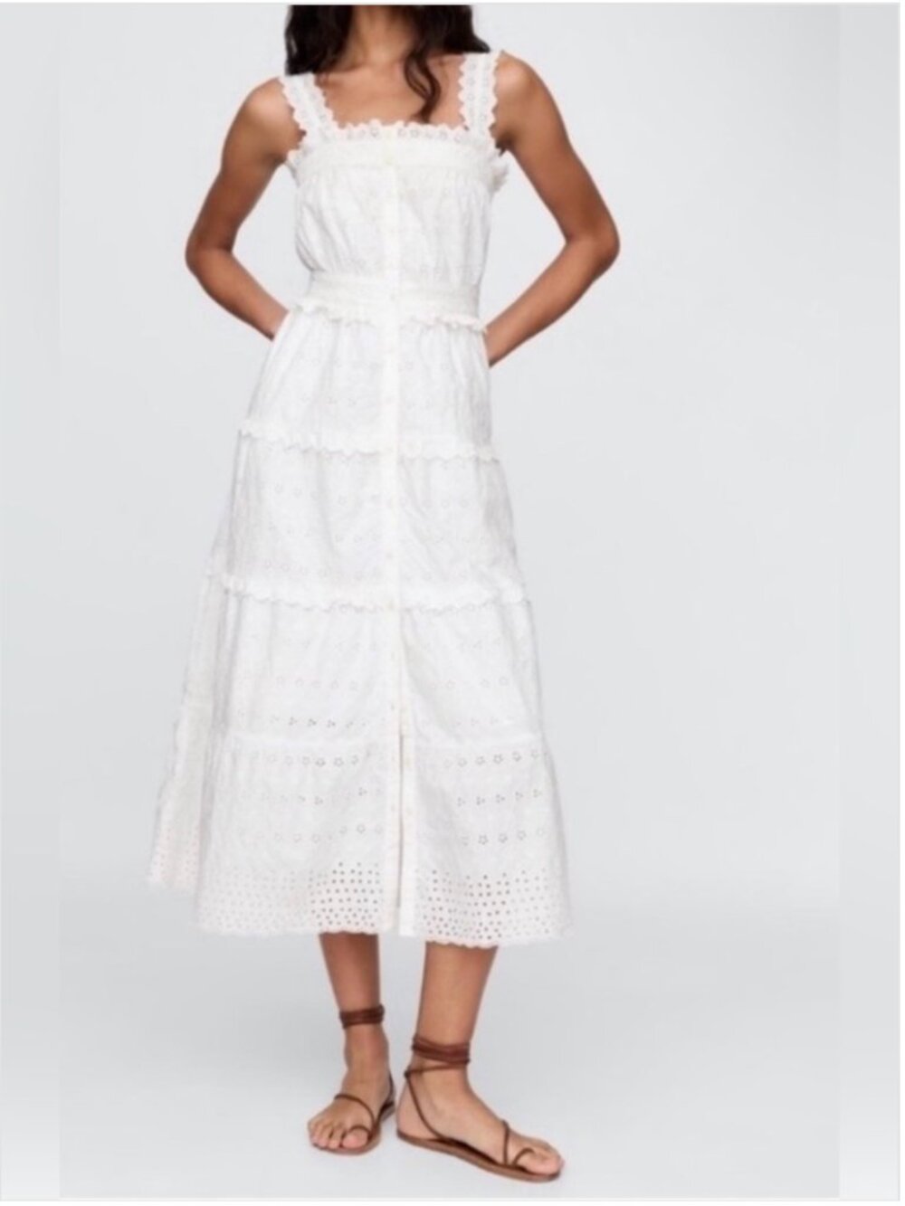 NWT Gap x DÔEN White Eyelet Midi Dress Size L